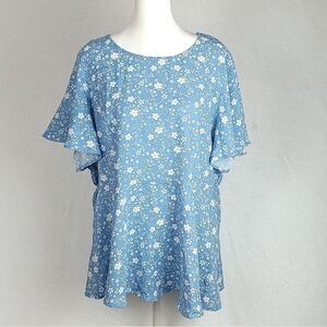 Bloomchic Floral Tunic Top Flutter Sleeve Lightweight Blouse Size 16